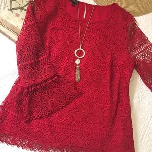 Talbots Floral Lace Overlay Top